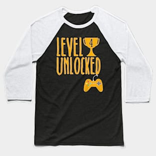 Kids Gamer Quote Level 4 Unlocked 4Th Birthday Baseball T-Shirt